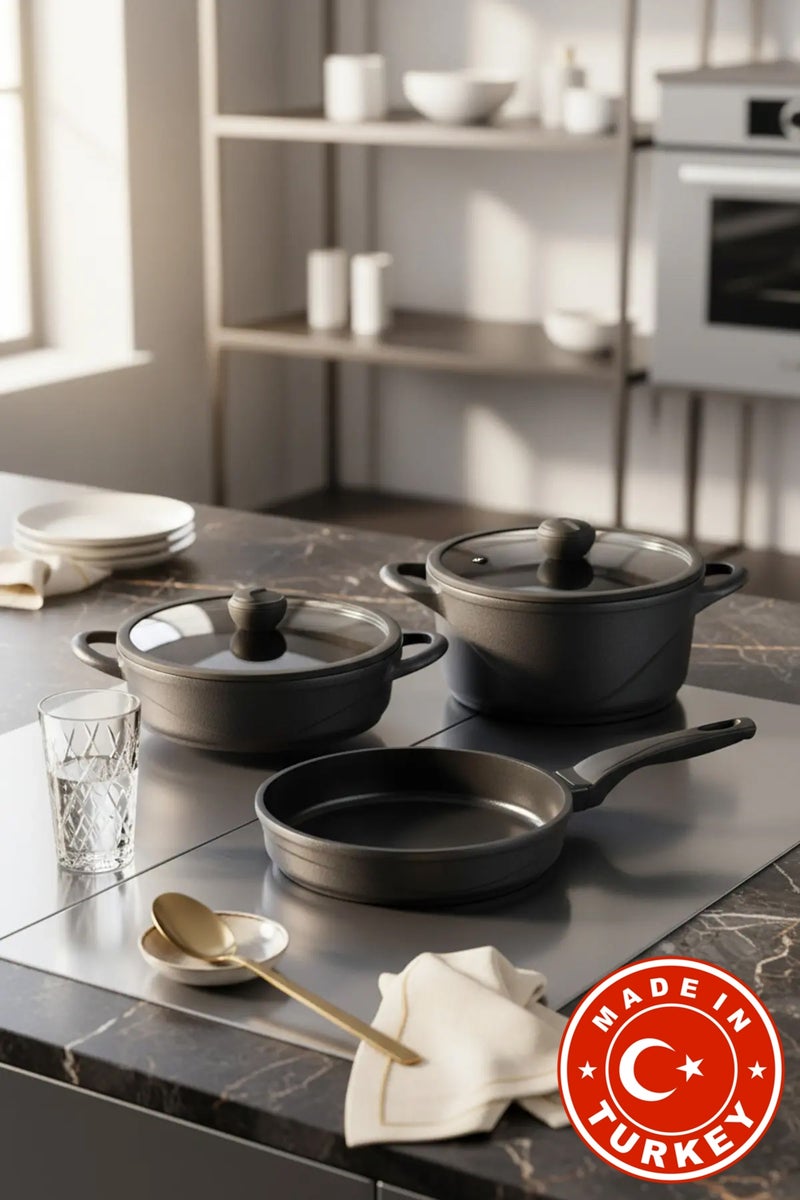 Bernardo Arista 5 Piece Ceramic Cast Iron Cookware Set Black (Made in Turkey) - Image 1